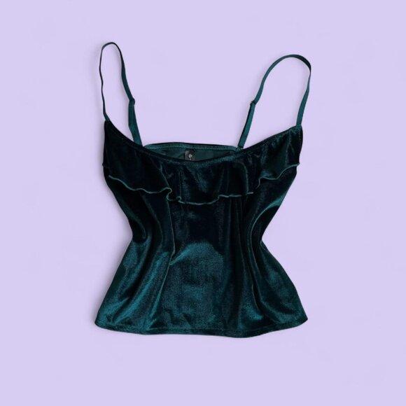 Mentionables Emerald Green Velvet Ruffle Tank – Size XL - Picture 1 of 8